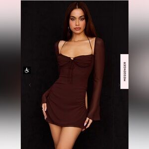 House of CB Baby Halter Brown Cut out Mini Dress Small